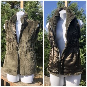 🐇VINTAGE LOVE TOKEN REVERSIBLE FUR VEST Olive green